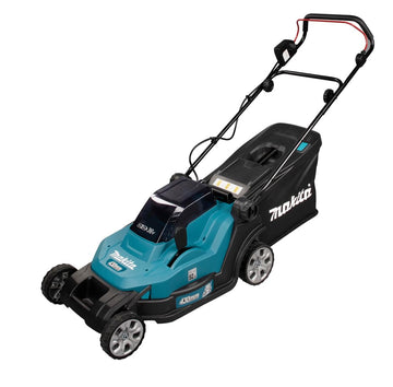 Makita DLM432PT2 Akku-Rasenmäher 2x18 V / 5,0 Ah, 2 Akkus + Doppelladegerät