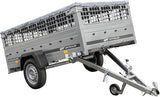 UNITRAILER Large Trailer 230 x 125 cm with Flat Tarpaulin, Mesh and Jockey Wheel - Garden Trailer 230 Kipp