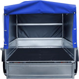 UNITRAILER Car Trailer 230 x 125 cm Garden Trailer 230 Tilting 750 kg with Jockey Wheel, Blue Tarpaulin and High Arrow