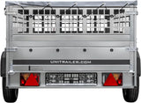 UNITRAILER Large Trailer 230 x 125 cm with Flat Tarpaulin, Mesh and Jockey Wheel - Garden Trailer 230 Kipp