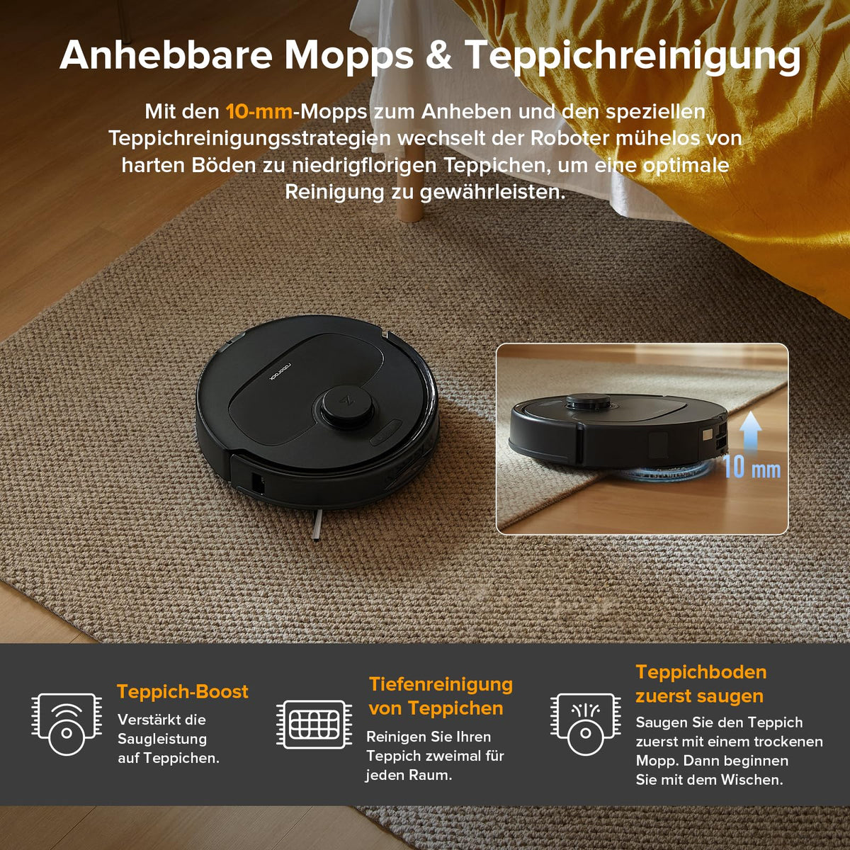 roborock Qrevo S5V Saugroboter mit Wischfunktion&Hebarem Wischmopp